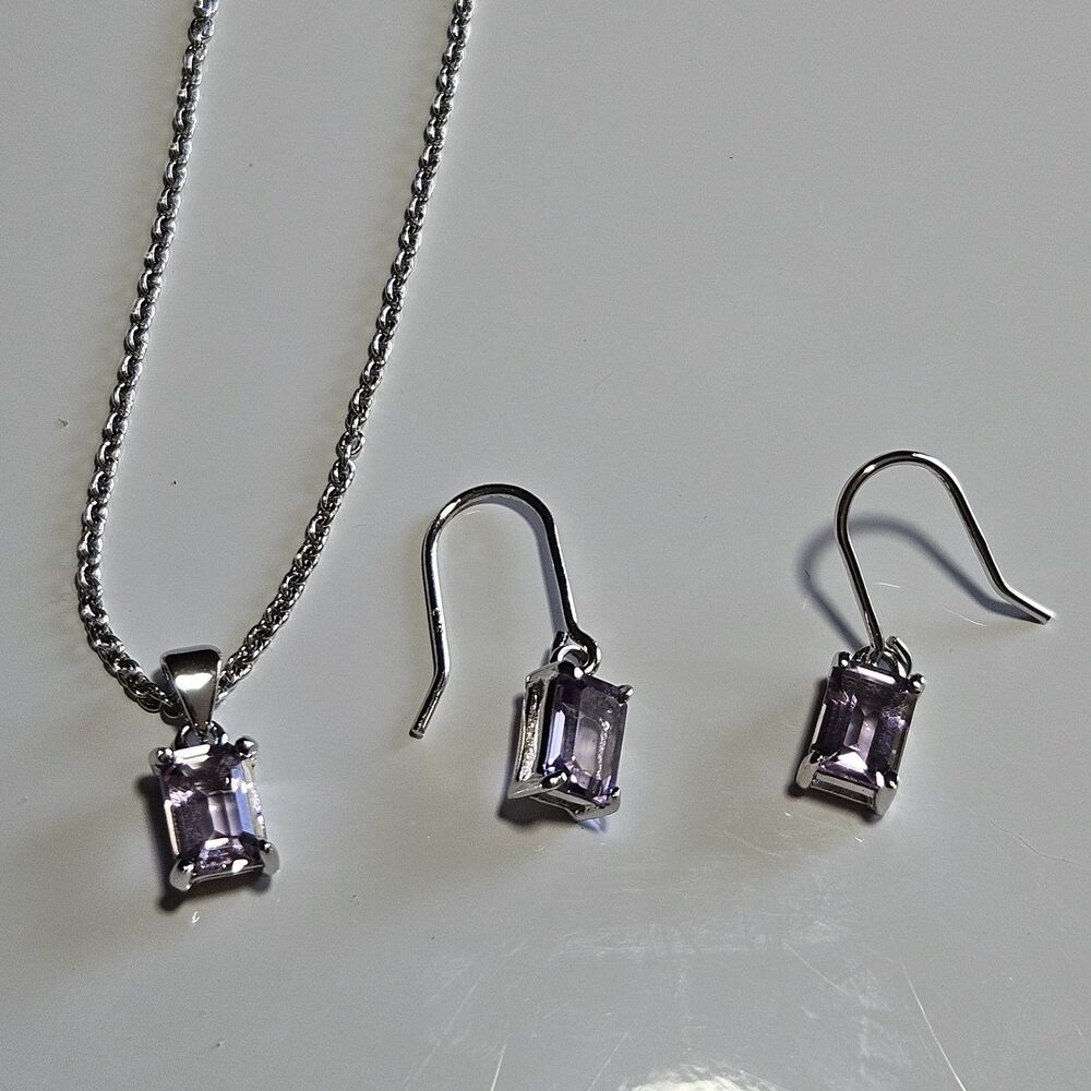 ATI Sterling Silver Amethyst Earring And Necklace Set 15"